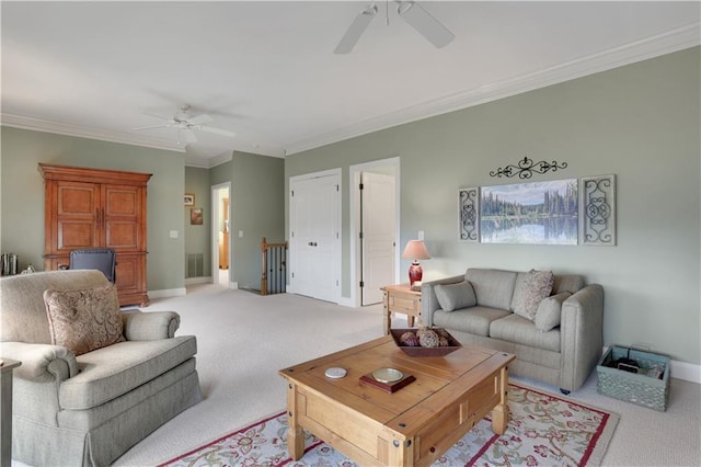 79 Strawberry Way, Jasper, GA 30143 - living area with a ceiling fan, light colored carpet, and crown molding
