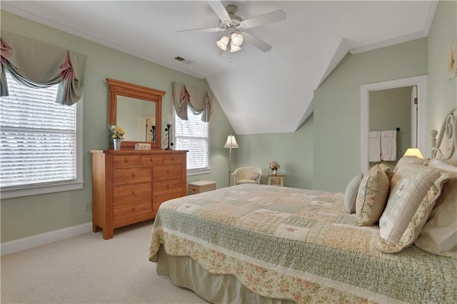 79 Strawberry Way, Jasper, GA 30143 - bedroom featuring multiple windows, lofted ceiling, crown molding, light carpet, and ceiling fan