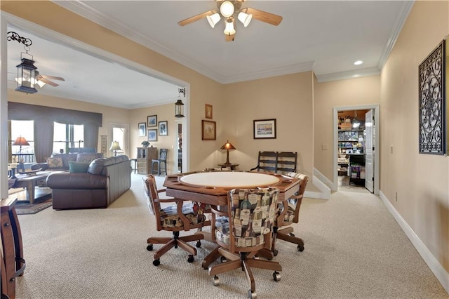 79 Strawberry Way, Jasper, GA 30143 - dining area with ceiling fan, carpet, crown molding, and recessed lighting