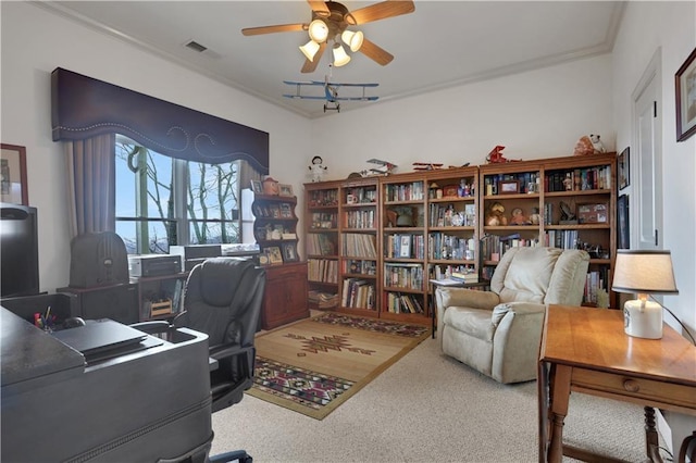 79 Strawberry Way, Jasper, GA 30143 - carpeted home office featuring ceiling fan and ornamental molding