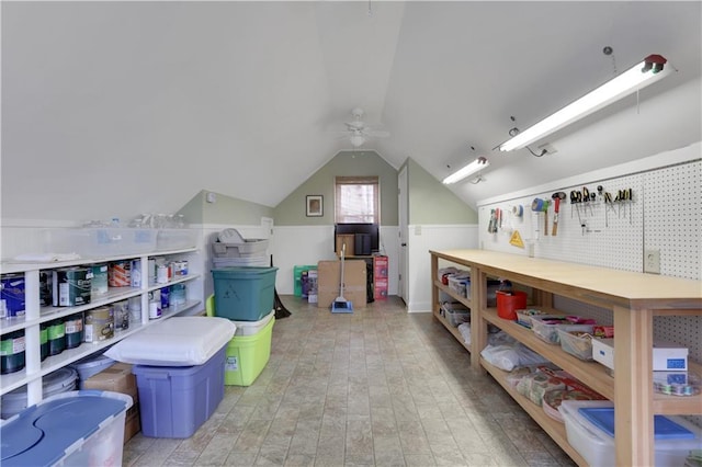 79 Strawberry Way, Jasper, GA 30143 - rec room featuring ceiling fan, lofted ceiling, and a workshop area