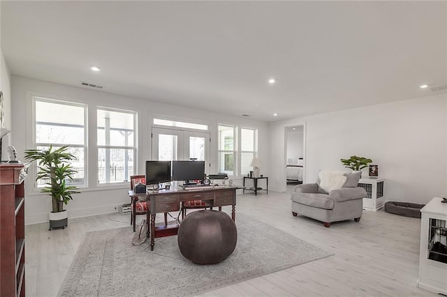 office area featuring plenty of natural light and light wood-type flooring