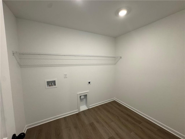 23 Gresham Ct, Dawsonville, GA 30534 - laundry area with electric dryer hookup, washer hookup, and dark wood-style floors
