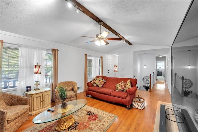 6863 Recreation Ln, Acworth, GA 30102 - living area with light wood-type flooring, healthy amount of natural light, a textured ceiling, and a ceiling fan