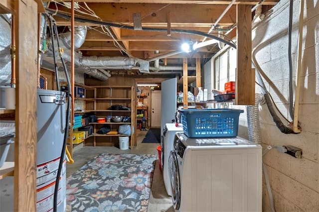 6863 Recreation Ln, Acworth, GA 30102 - unfinished basement featuring washing machine and clothes dryer and gas water heater