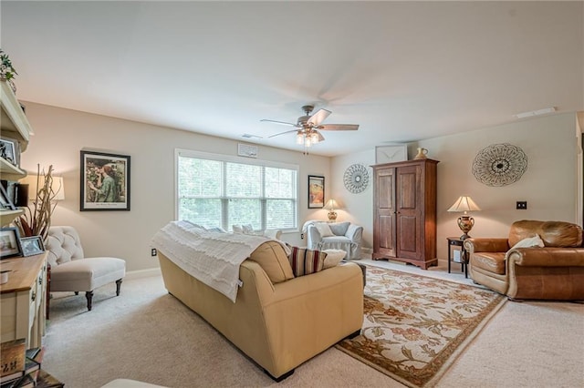 285 Turtle Rock Pl, Acworth, GA 30101 - living area featuring light colored carpet, ceiling fan, and baseboards