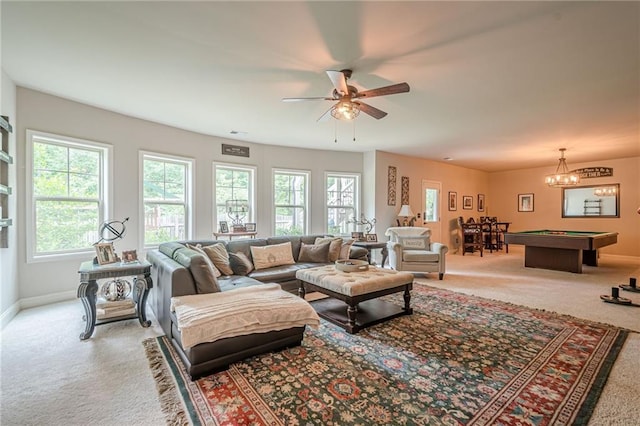 285 Turtle Rock Pl, Acworth, GA 30101 - living area featuring carpet floors, billiards, and plenty of natural light
