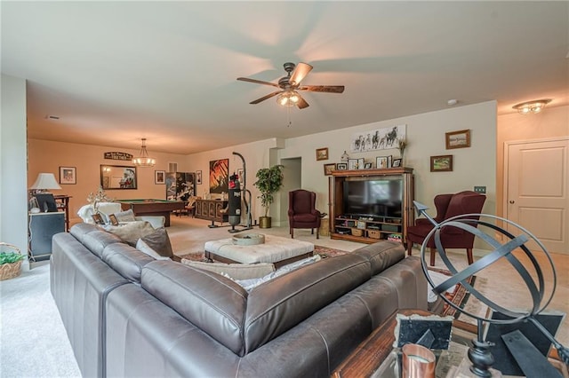 285 Turtle Rock Pl, Acworth, GA 30101 - living area featuring light colored carpet, pool table, and a ceiling fan