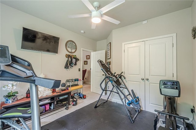 285 Turtle Rock Pl, Acworth, GA 30101 - exercise room featuring ceiling fan