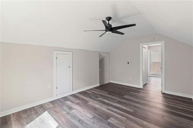 599 Daniel Ave, Decatur, GA 30032 - additional living space with baseboards, vaulted ceiling, wood finished floors, and a ceiling fan