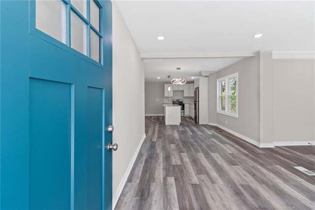 599 Daniel Ave, Decatur, GA 30032 - foyer entrance with baseboards, wood finished floors, and recessed lighting