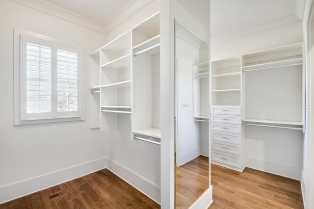 spacious closet with wood finished floors