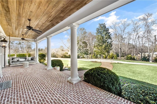 view of patio with ceiling fan