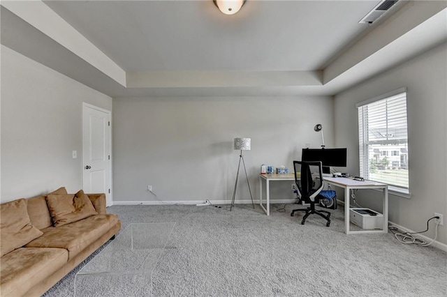 2719 Hedgeway Cir, Kennesaw, GA 30144 - home office featuring carpet and a tray ceiling