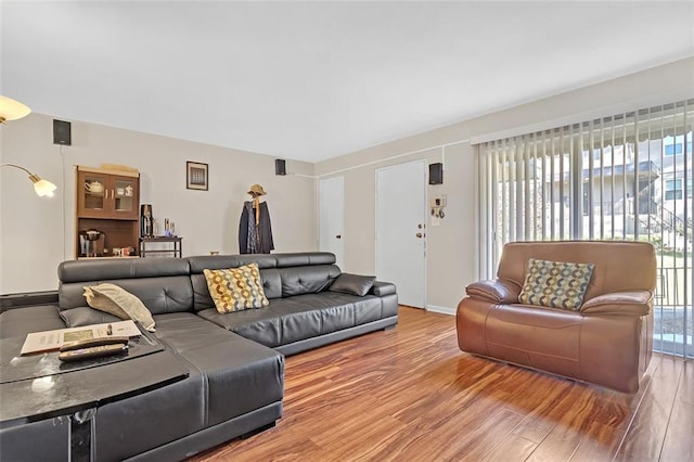 living room with hardwood / wood-style flooring