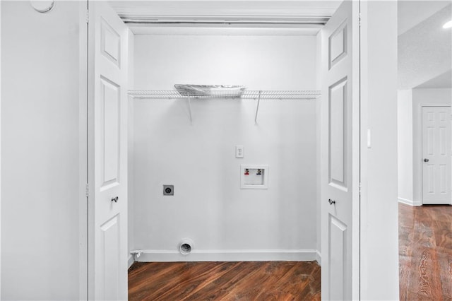 laundry room featuring hookup for a washing machine, laundry area, electric dryer hookup, and wood finished floors