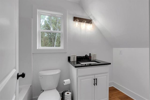 3088 Hiram Sudie Rd, Hiram, GA 30141 - bathroom with vanity, a tub, wood finished floors, vaulted ceiling, and a shower