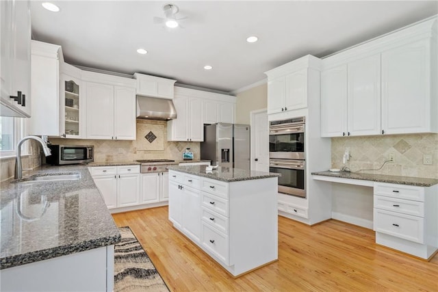 420 Big Bend Trl, Sugar Hill, GA 30518 - kitchen featuring appliances with stainless steel finishes, a sink, backsplash, white cabinetry, and recessed lighting