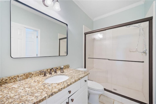 420 Big Bend Trl, Sugar Hill, GA 30518 - full bath featuring crown molding, toilet, a stall shower, and vanity