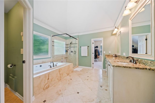 420 Big Bend Trl, Sugar Hill, GA 30518 - full bath with a shower stall, a garden tub, ornamental molding, double vanity, and a spacious closet