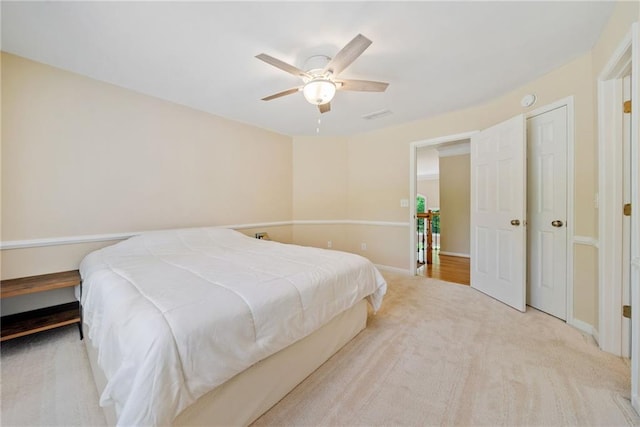 420 Big Bend Trl, Sugar Hill, GA 30518 - bedroom with light colored carpet, ceiling fan, and baseboards