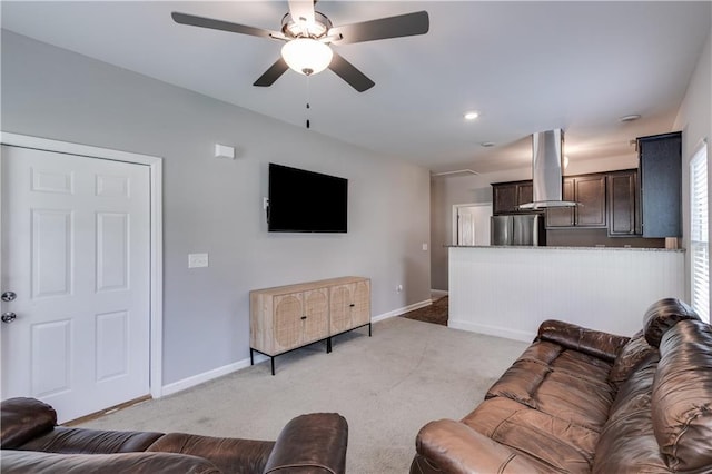 110 Chalfont Cir, Carrollton, GA 30117 - living area with a ceiling fan, light colored carpet, and baseboards