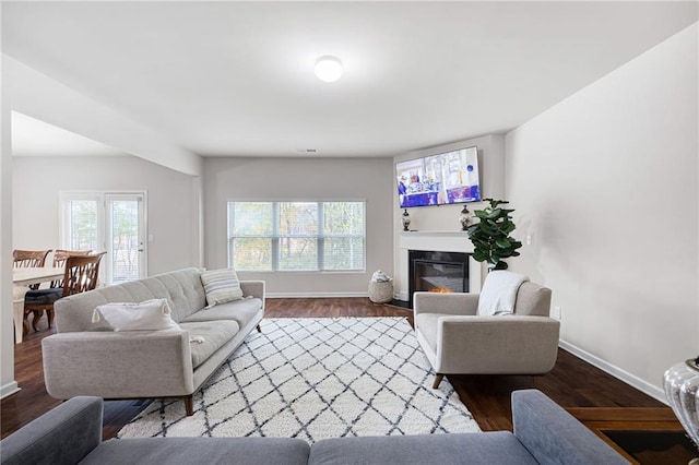 living room with hardwood / wood-style floors