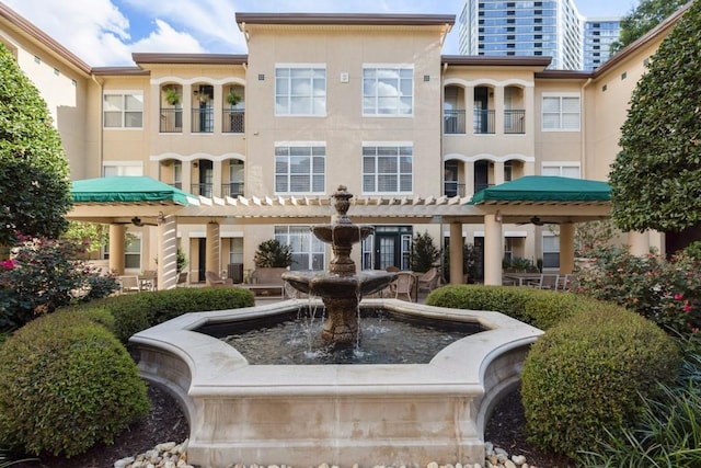 exterior space with a pergola