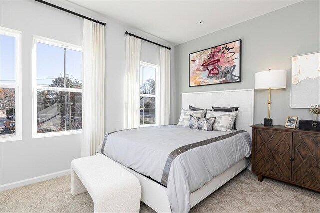 bedroom with baseboards and carpet