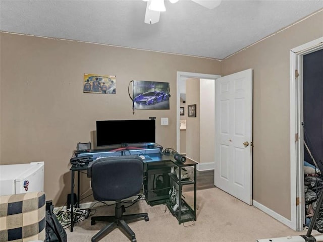 home office featuring light carpet