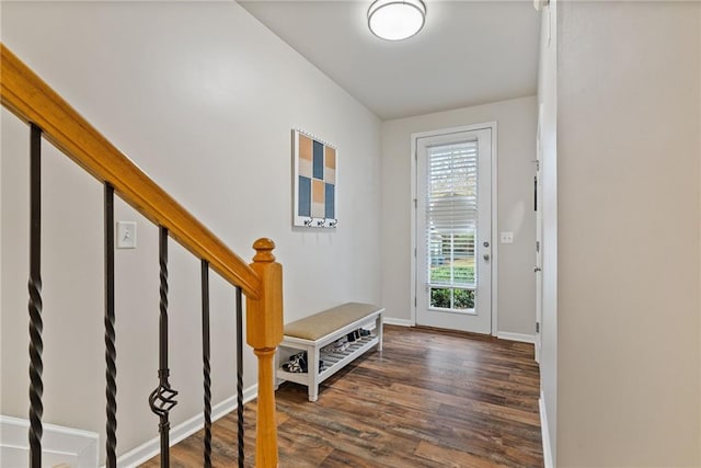 doorway with dark wood-type flooring