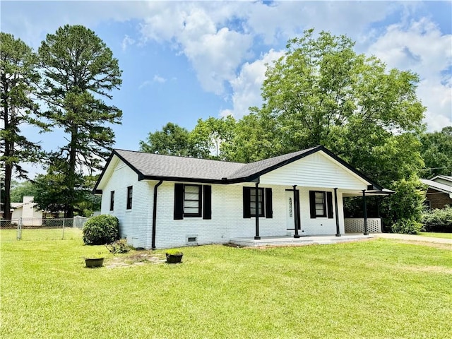 312 E Broad St, Winder, GA 30680 - view of front of property featuring brick siding, covered porch, crawl space, and a shingled roof
