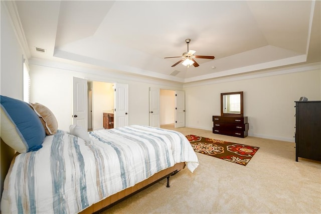 1076 Scenic Park Trl, Lawrenceville, GA 30046 - carpeted bedroom featuring a tray ceiling, a ceiling fan, and baseboards