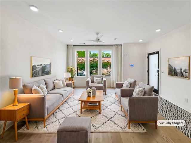 371 Pratt Dr SE Unit 203, Atlanta, GA 30315 - living room with ceiling fan, recessed lighting, baseboards, and wood finished floors