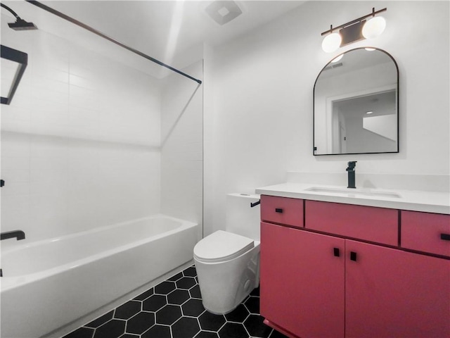 full bathroom featuring tile patterned flooring, shower / washtub combination, vanity, and toilet