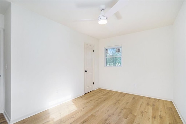 empty room featuring ceiling fan and light wood-type flooring