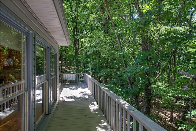 wooden balcony with a wooden deck