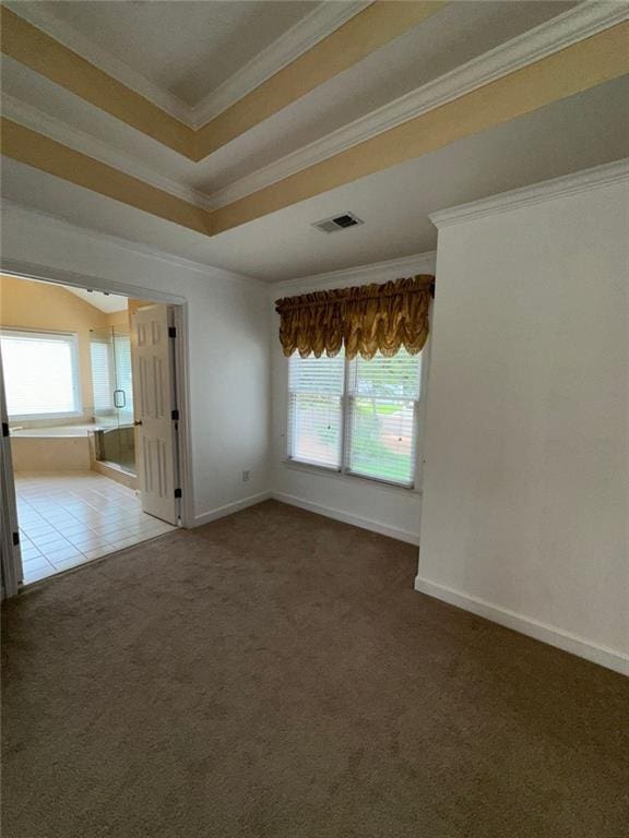 3381 Walkers Ridge Rd, Dacula, GA 30019 - carpeted empty room with crown molding, baseboards, and a tray ceiling