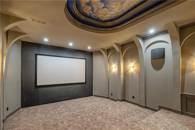 6756 Hedge Row Ln, Gainesville, GA 30506 - cinema with carpet floors, arched walkways, and recessed lighting