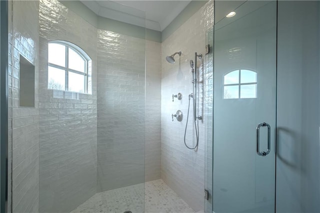 full bathroom with a stall shower and a wealth of natural light