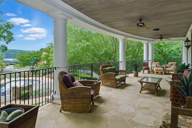 6756 Hedge Row Ln, Gainesville, GA 30506 - view of patio with an outdoor living space, a balcony, and a ceiling fan
