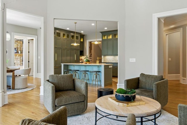 6756 Hedge Row Ln, Gainesville, GA 30506 - living room featuring light wood-style floors, recessed lighting, and baseboards