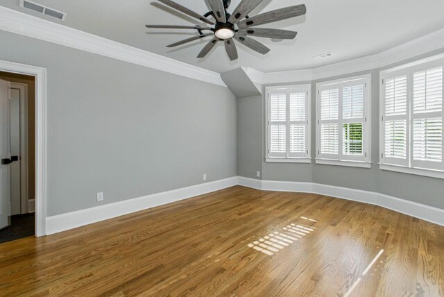 6756 Hedge Row Ln, Gainesville, GA 30506 - unfurnished room with a ceiling fan, crown molding, baseboards, and wood finished floors