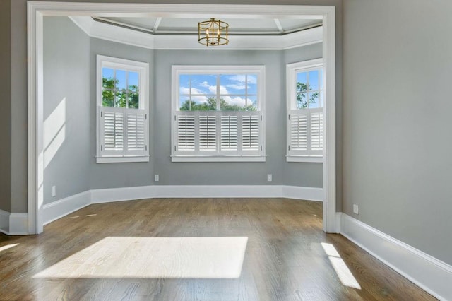 6756 Hedge Row Ln, Gainesville, GA 30506 - spare room featuring ornamental molding, wood finished floors, a chandelier, and baseboards