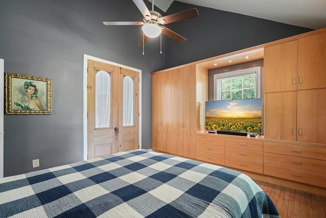 3734 Powers Ferry Rd NW, Atlanta, GA 30342 - bedroom featuring wood finished floors, high vaulted ceiling, and a ceiling fan