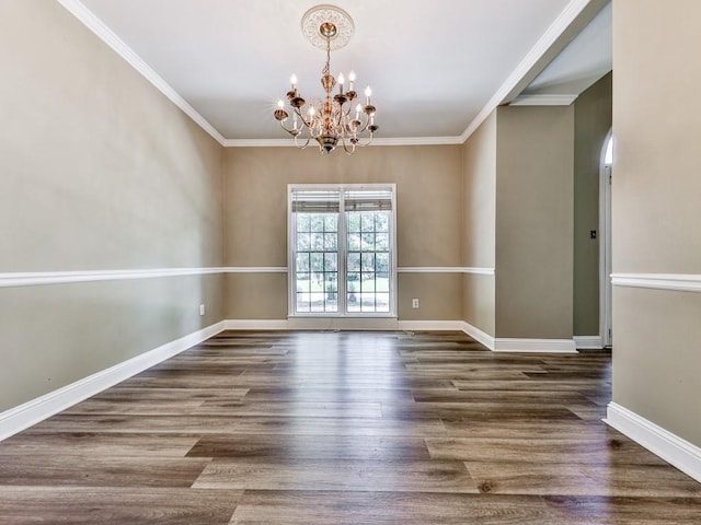 4601 Ethel Springs Trl SW, Mableton, GA 30126 - unfurnished room with a chandelier, wood finished floors, crown molding, and baseboards
