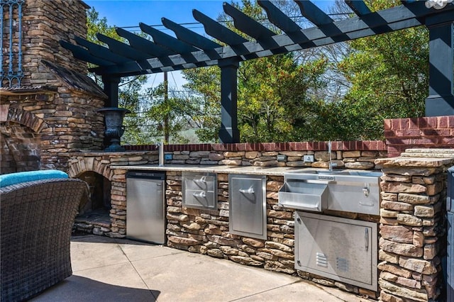 view of patio / terrace featuring area for grilling and a pergola