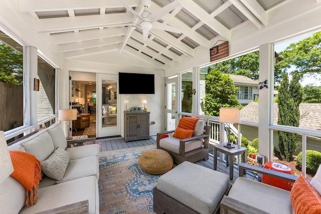 522 Trabert Ave NW, Atlanta, GA 30309 - sunroom featuring ceiling fan, healthy amount of natural light, and an outdoor hangout area