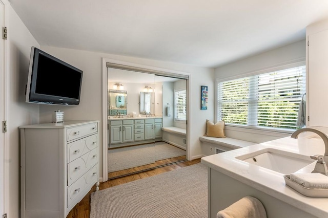 522 Trabert Ave NW, Atlanta, GA 30309 - bathroom featuring vanity, wood finished floors, and a bath
