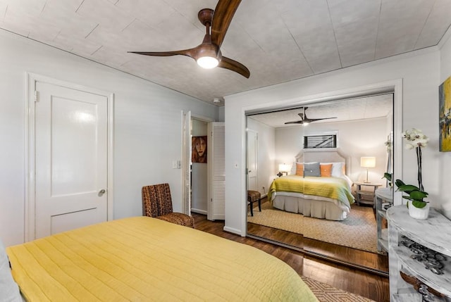 522 Trabert Ave NW, Atlanta, GA 30309 - bedroom with wood finished floors, a ceiling fan, and a closet